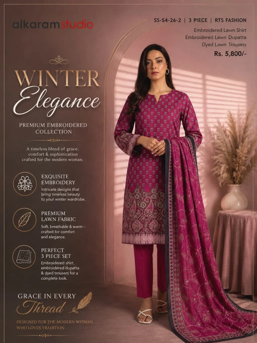 Printed Lawn Embroidery By Alkram Studio (Magenta)