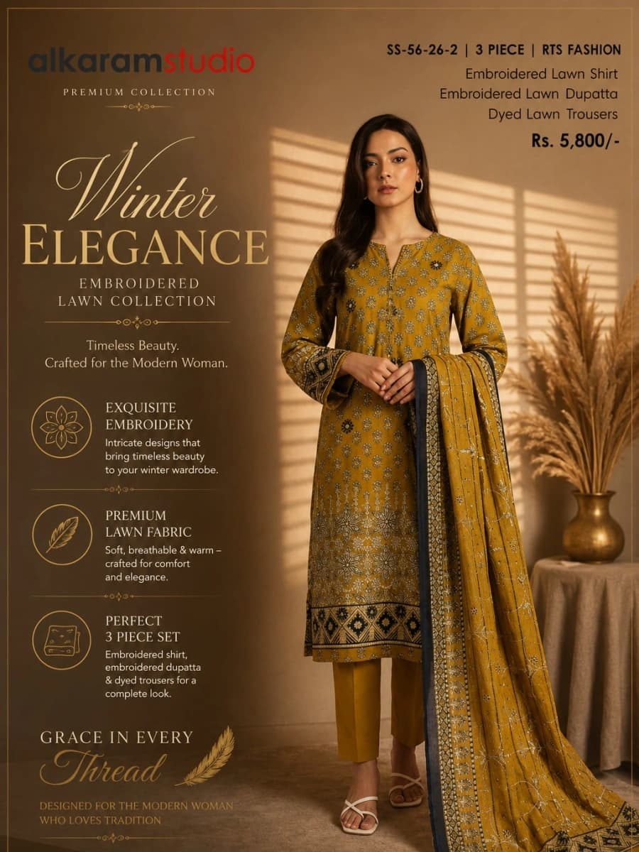 Printed Lawn Embroidery By Alkram Studio (Olive)